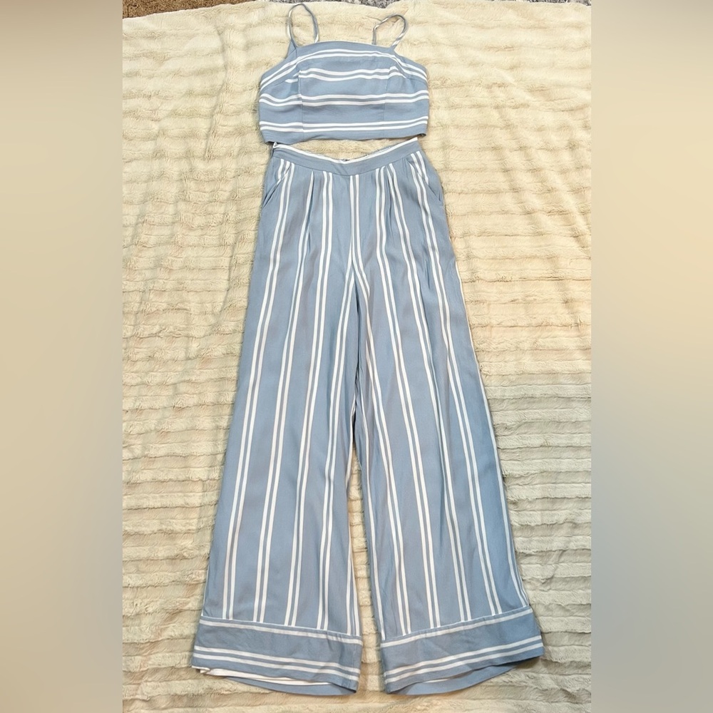 Lulus Coastal Living Light Blue and White Striped Two Piece Jumpsuit Size M